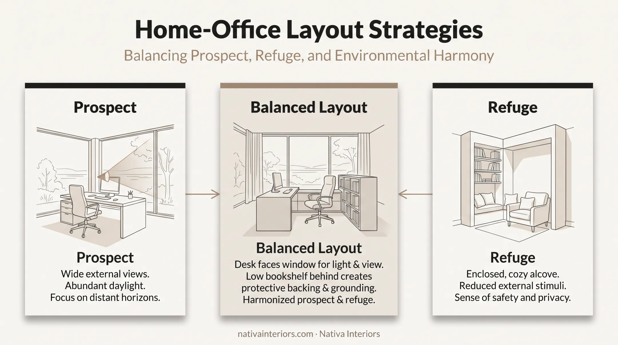 Prospect and refuge home office layout comparison diagram