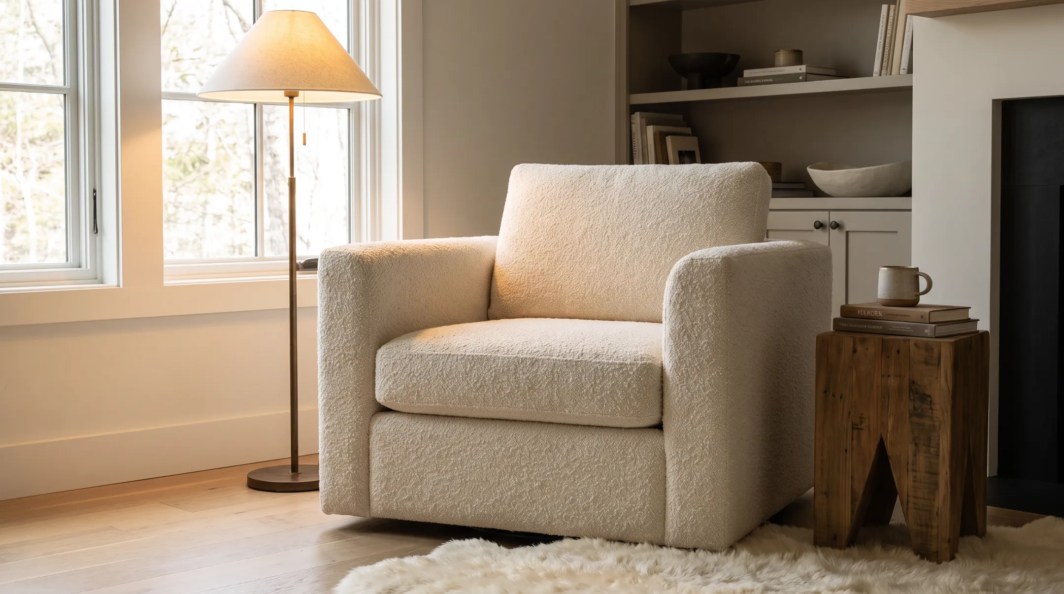 Scout Lounge Chair in cozy home office reading corner setup
