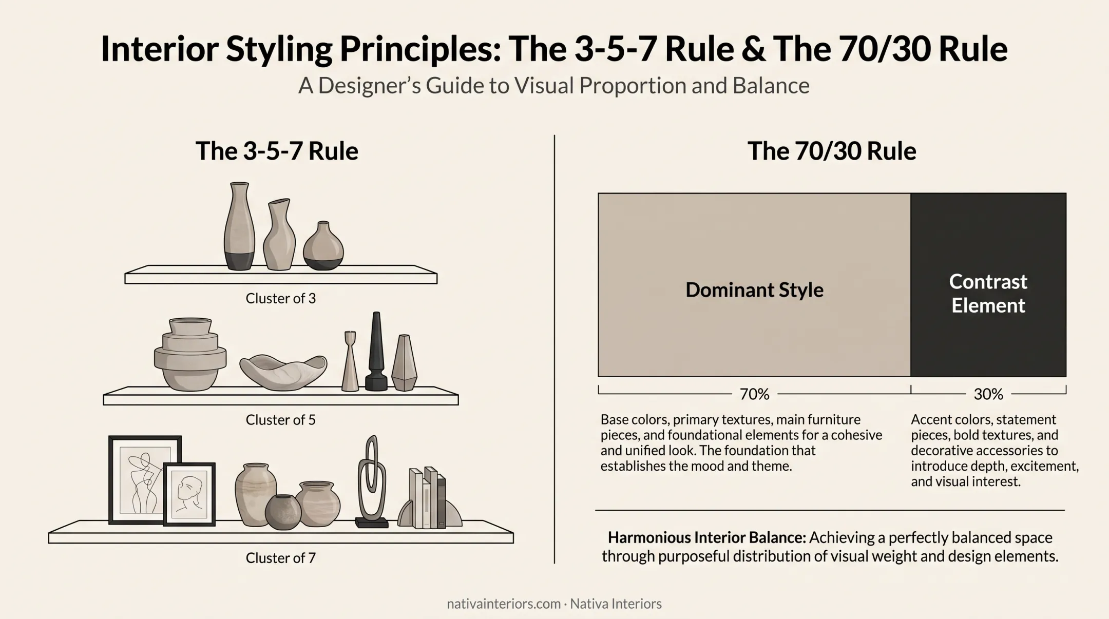 3-5-7 rule and 70-30 rule interior styling guides compared visually