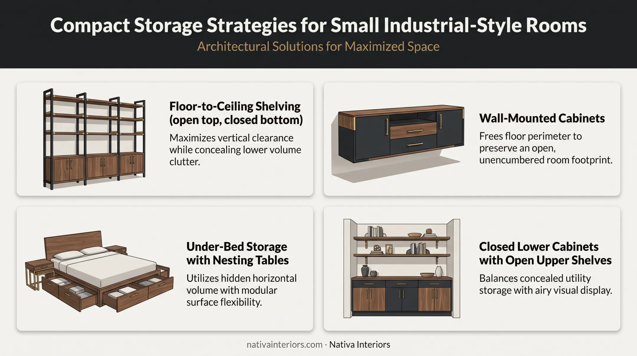 Four space-saving storage solutions for small industrial-style rooms