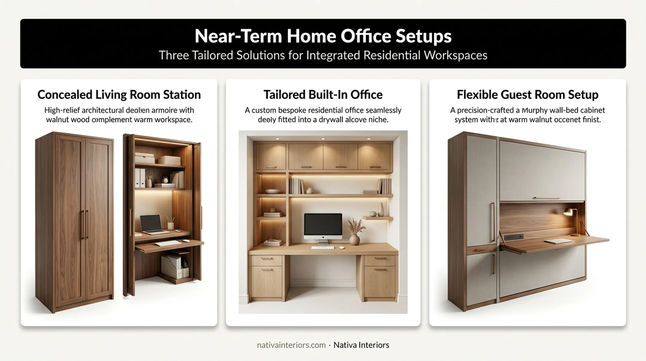 Three types of modern flexible home office setup examples