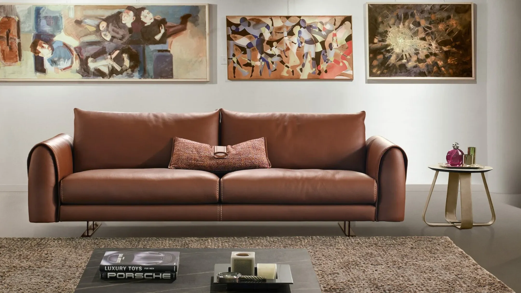 Warm neutral living room with terracotta and sage color palette