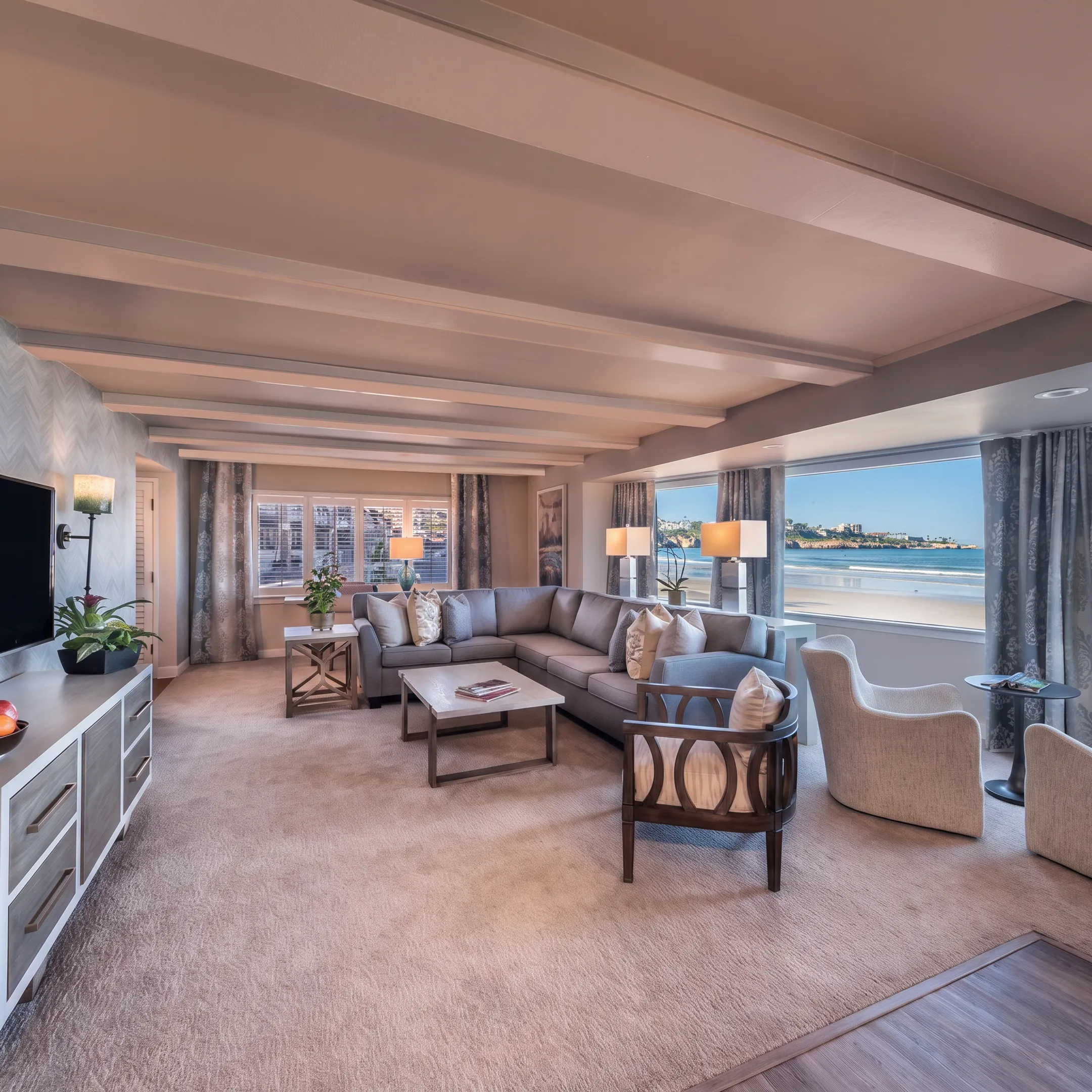 Custom handcrafted living room furniture in a luxury San Diego home