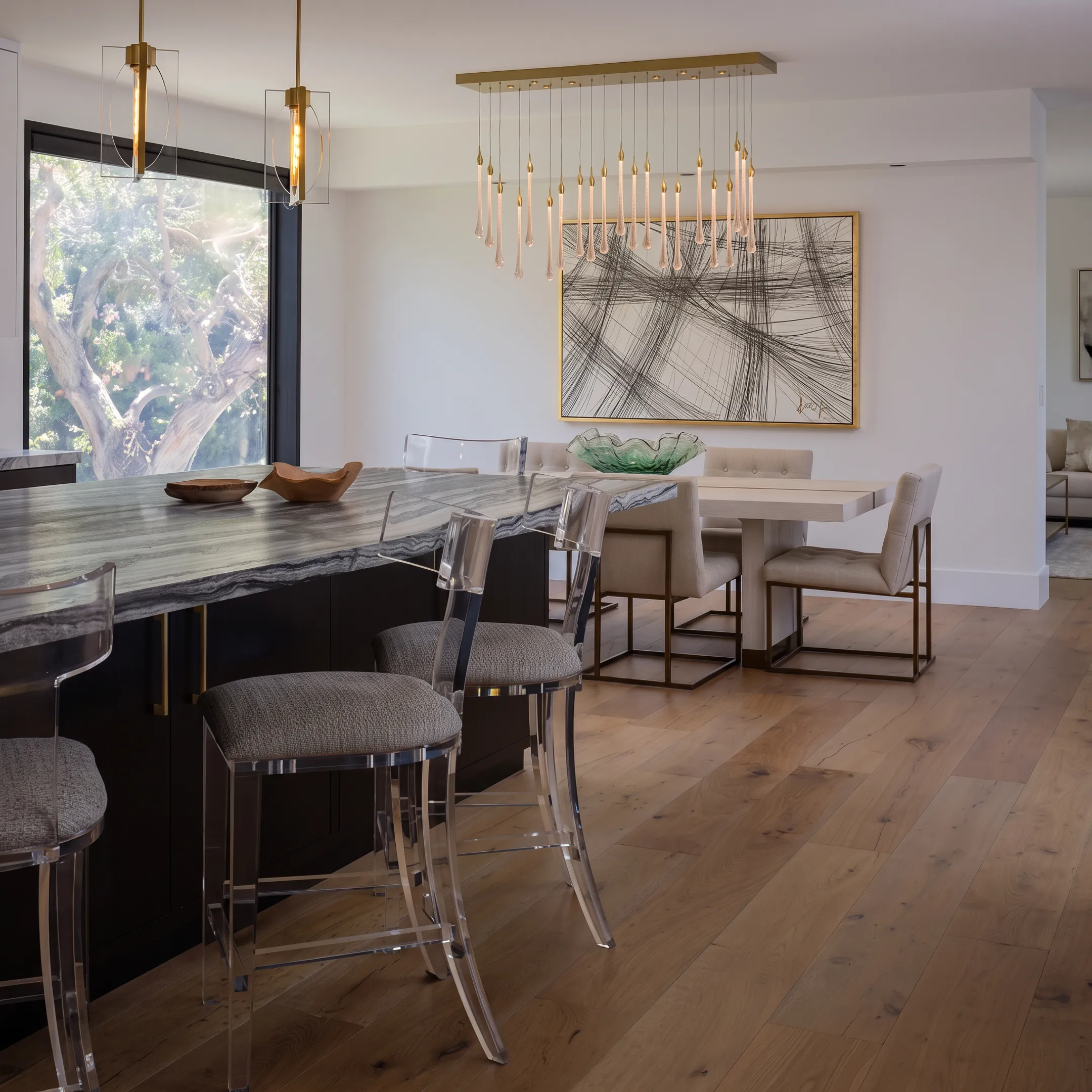 Custom interior dining setup in an airy California home