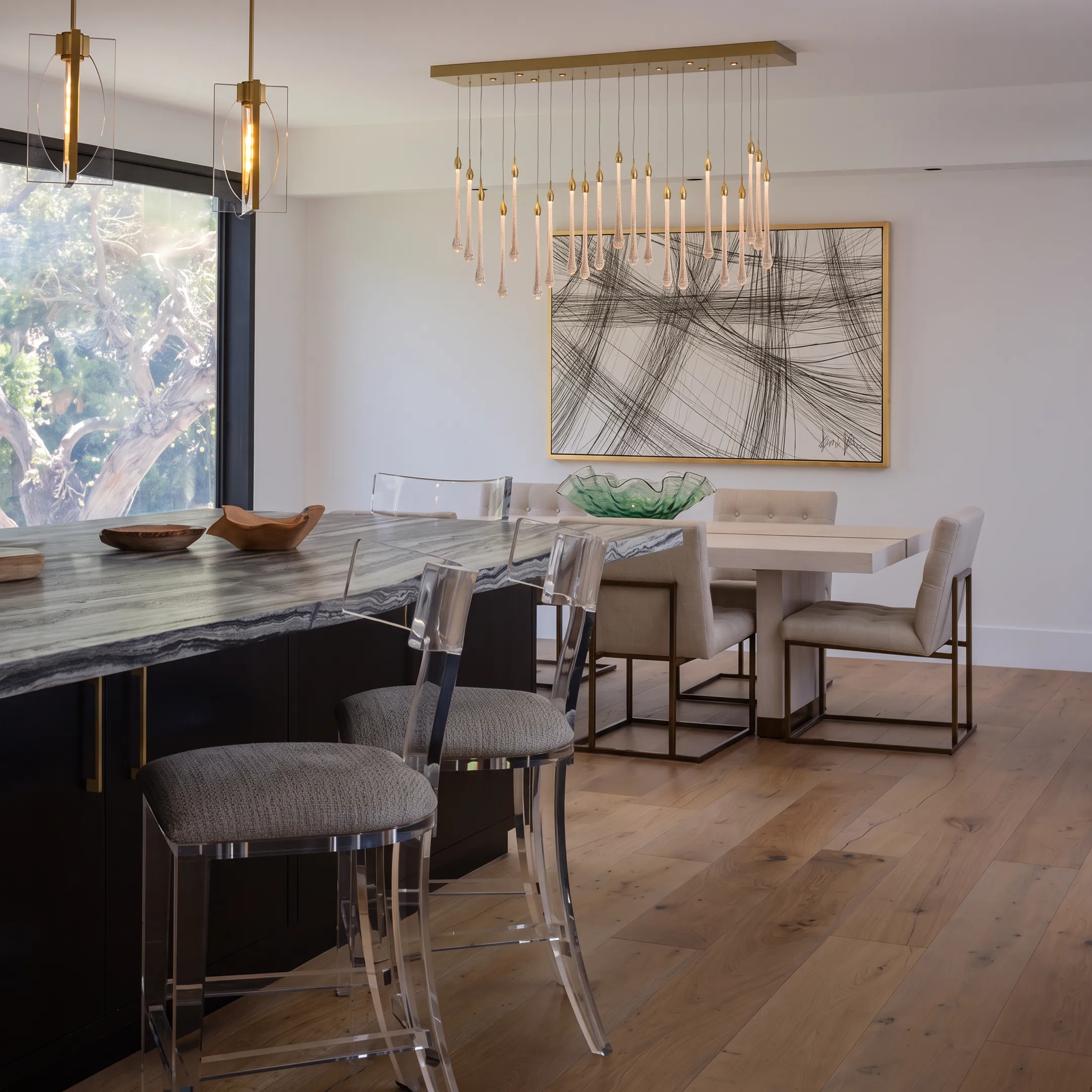 Custom residential interior design showcase with bespoke dining table and chairs