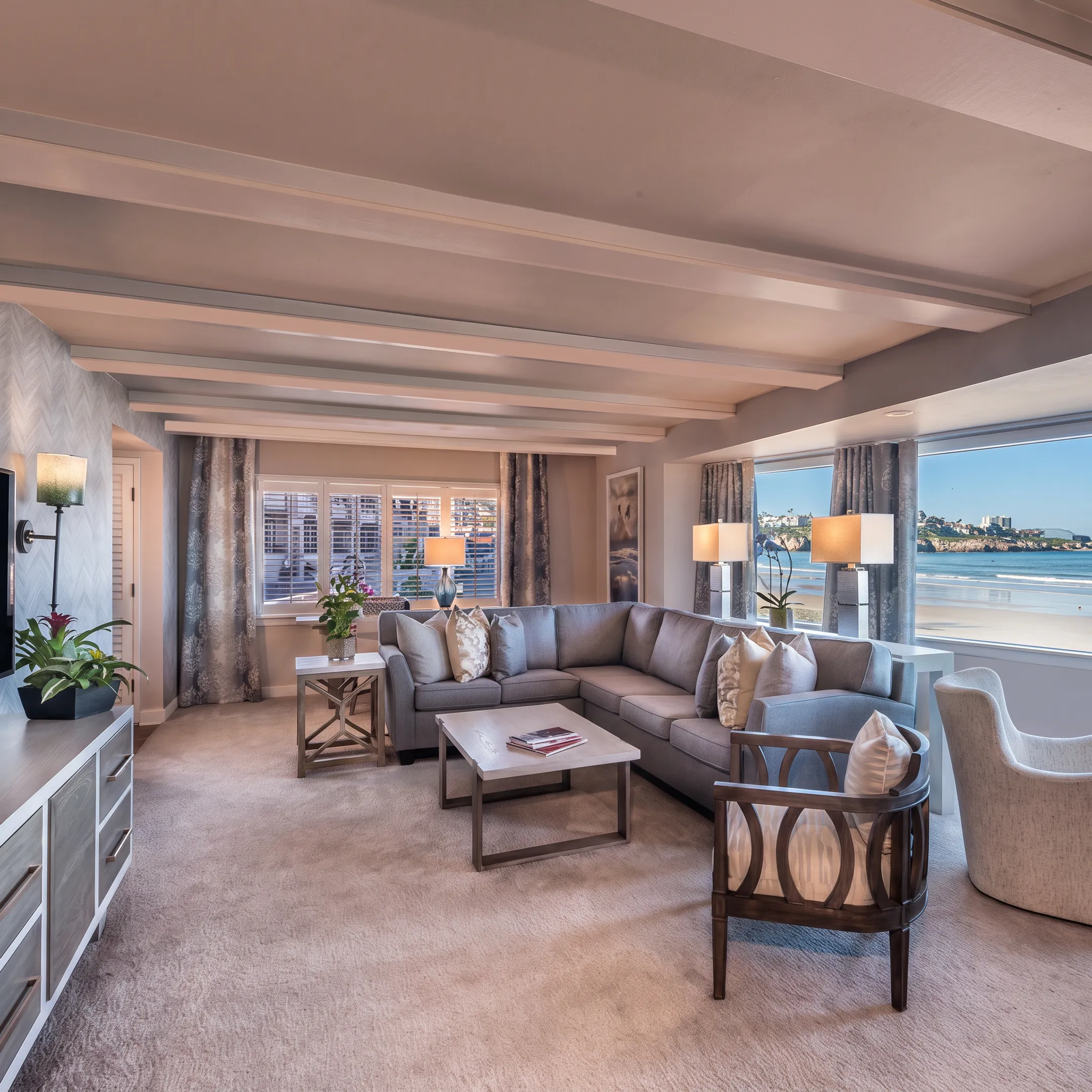 Custom upholstered sofa in a contemporary California living space
