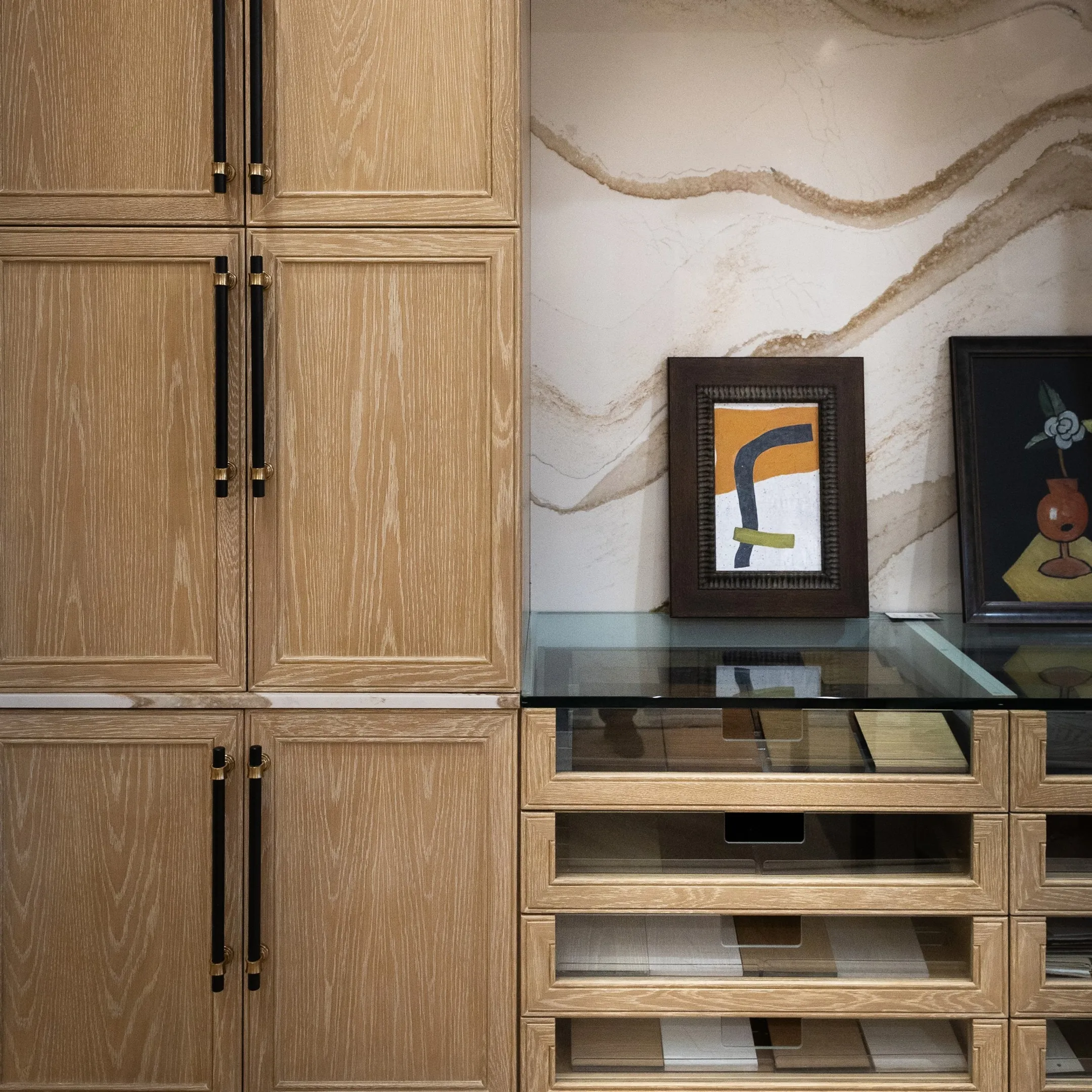Artisan inspecting handcrafted custom wood furniture