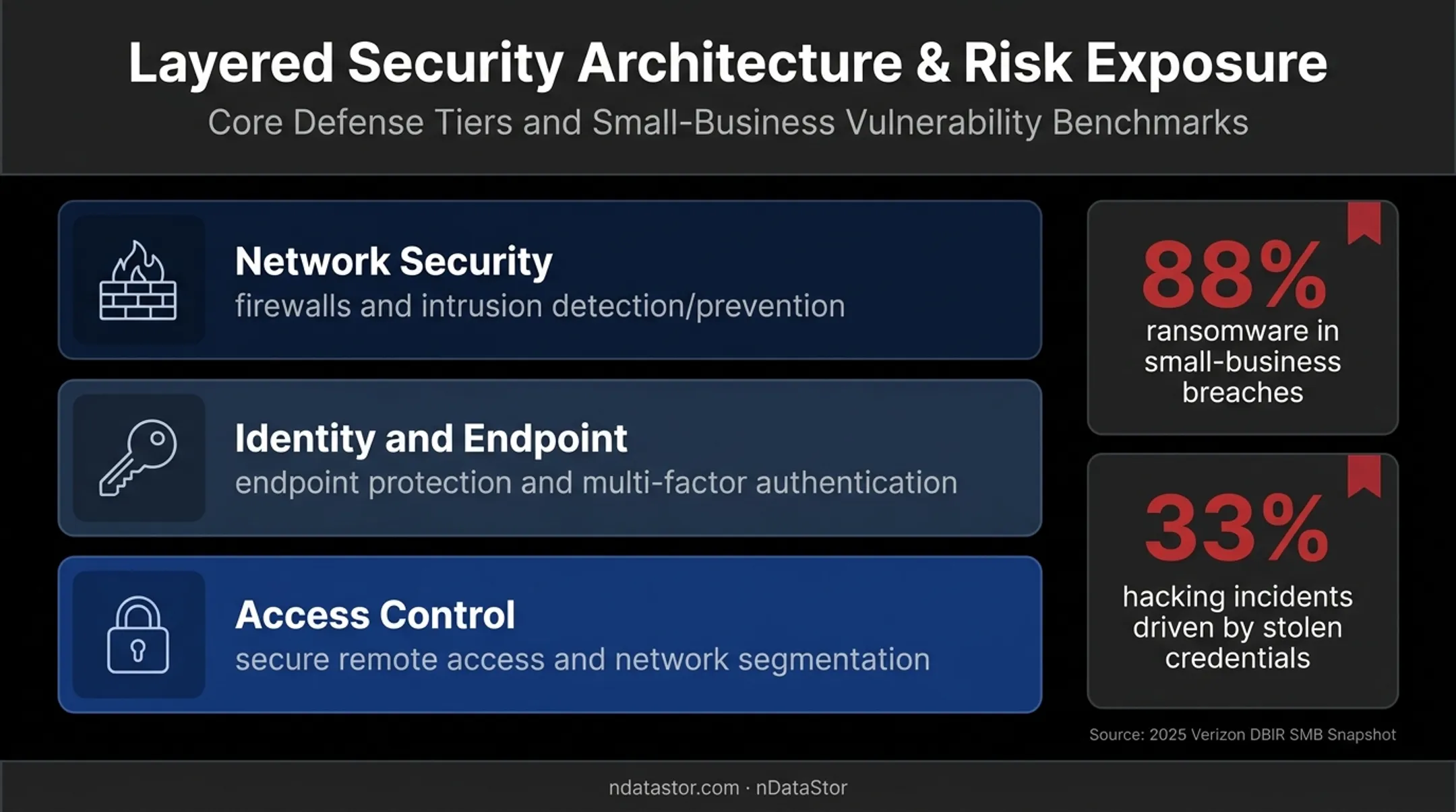 Layered small business network security controls with breach statistics