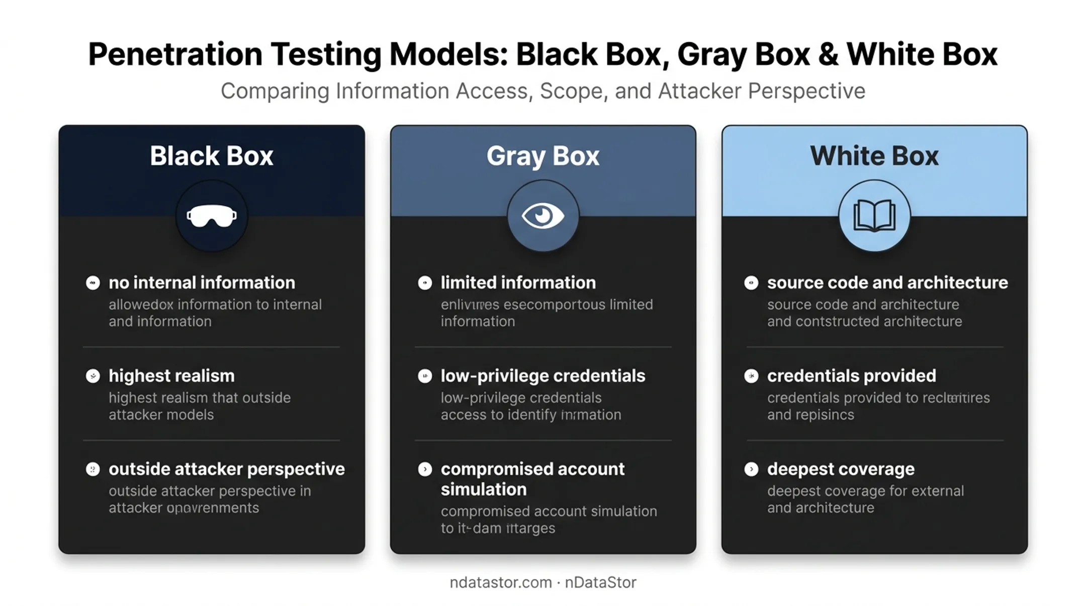 Black box gray box white box penetration testing comparison