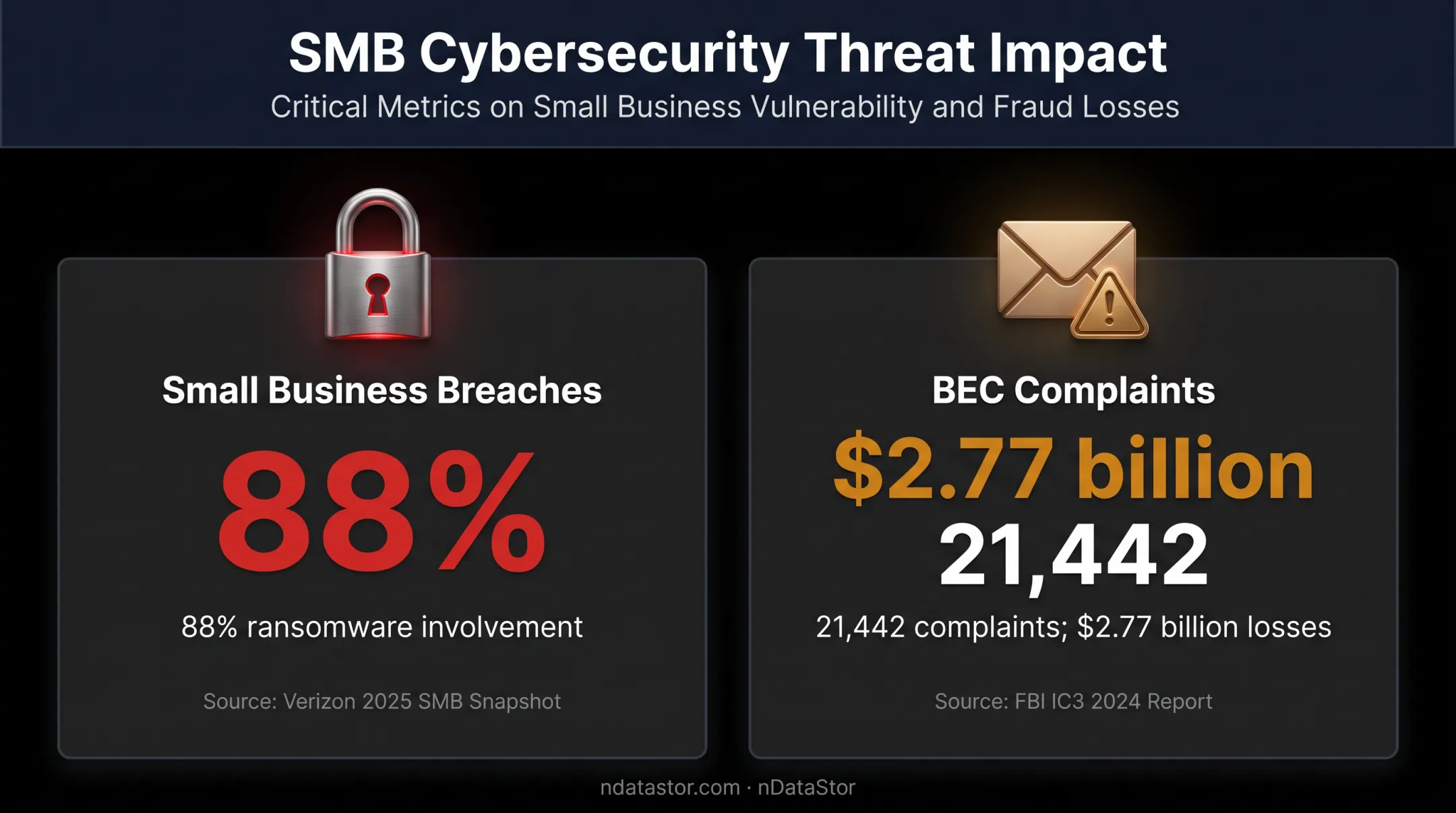 Cybersecurity breach statistics showing ransomware and business email losses