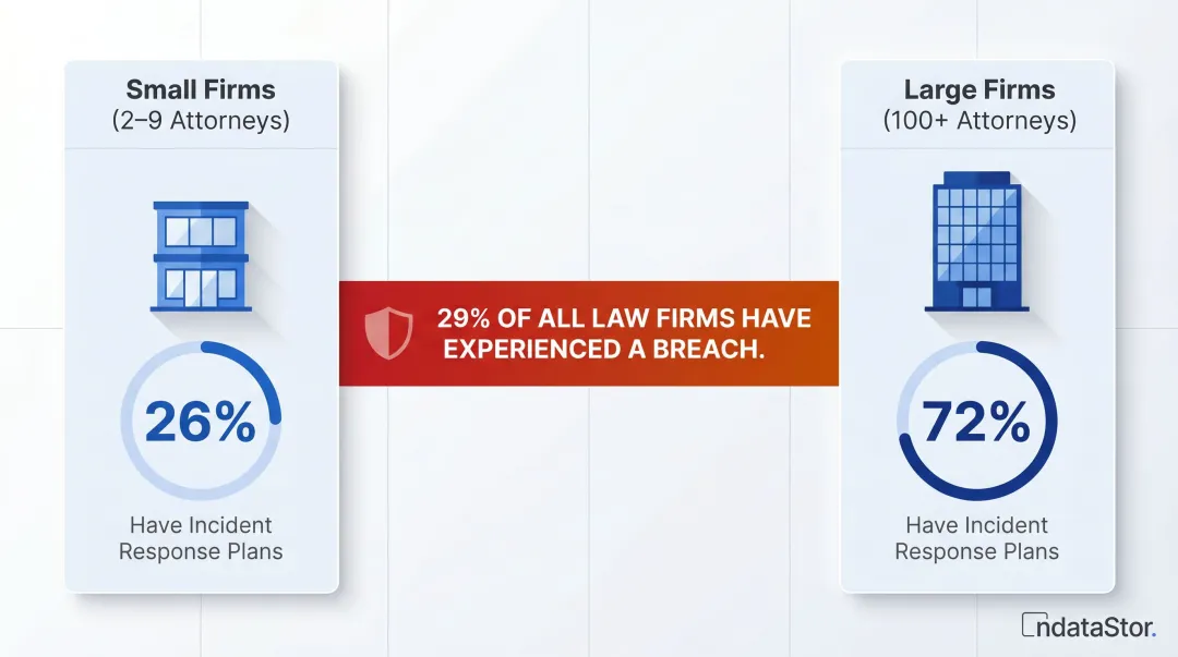 Small versus large law firm incident response plan gap comparison infographic