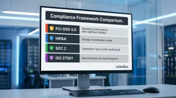 Four major compliance frameworks pen testing requirements and frequency comparison chart