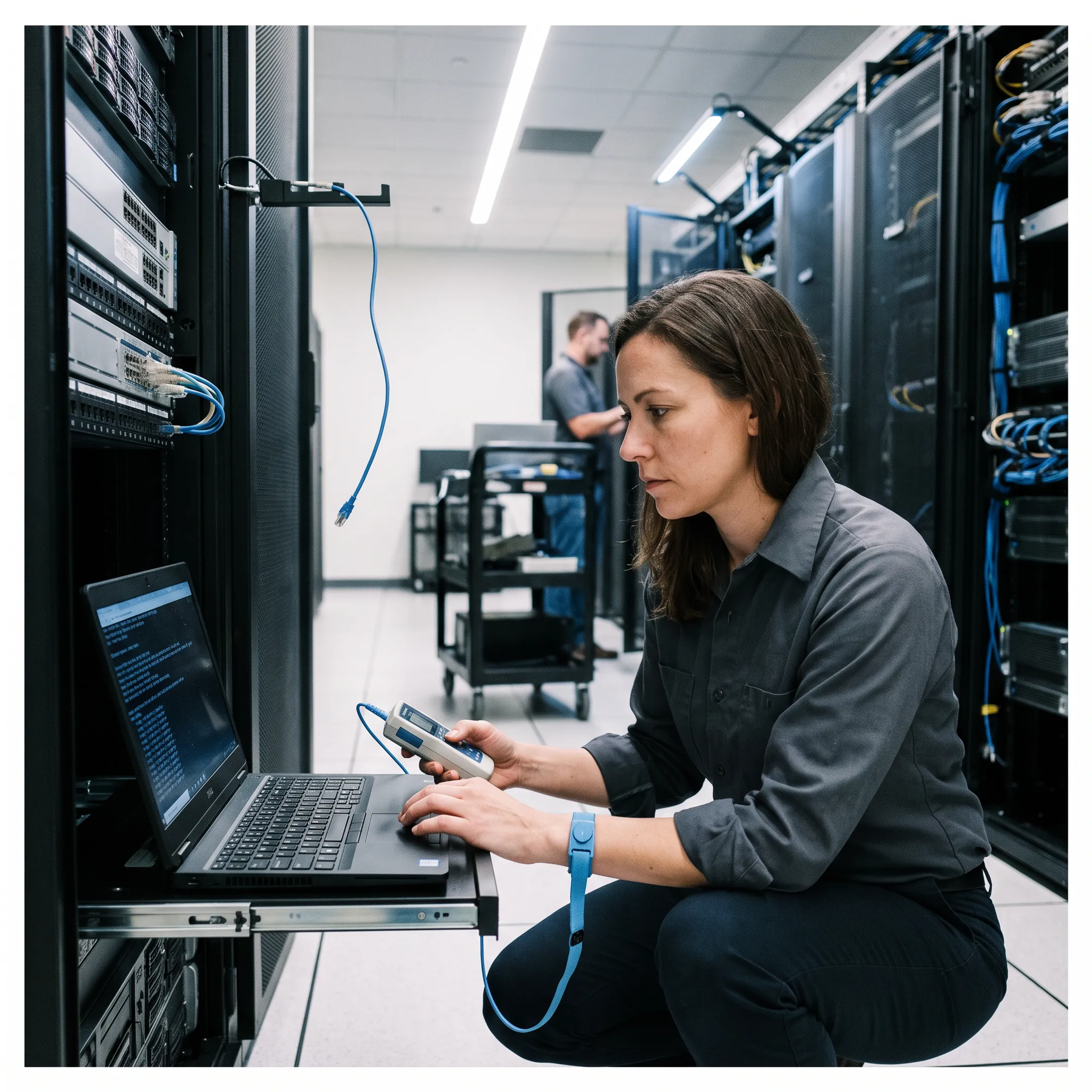 Cybersecurity engineer securing enterprise servers in San Jose data facility