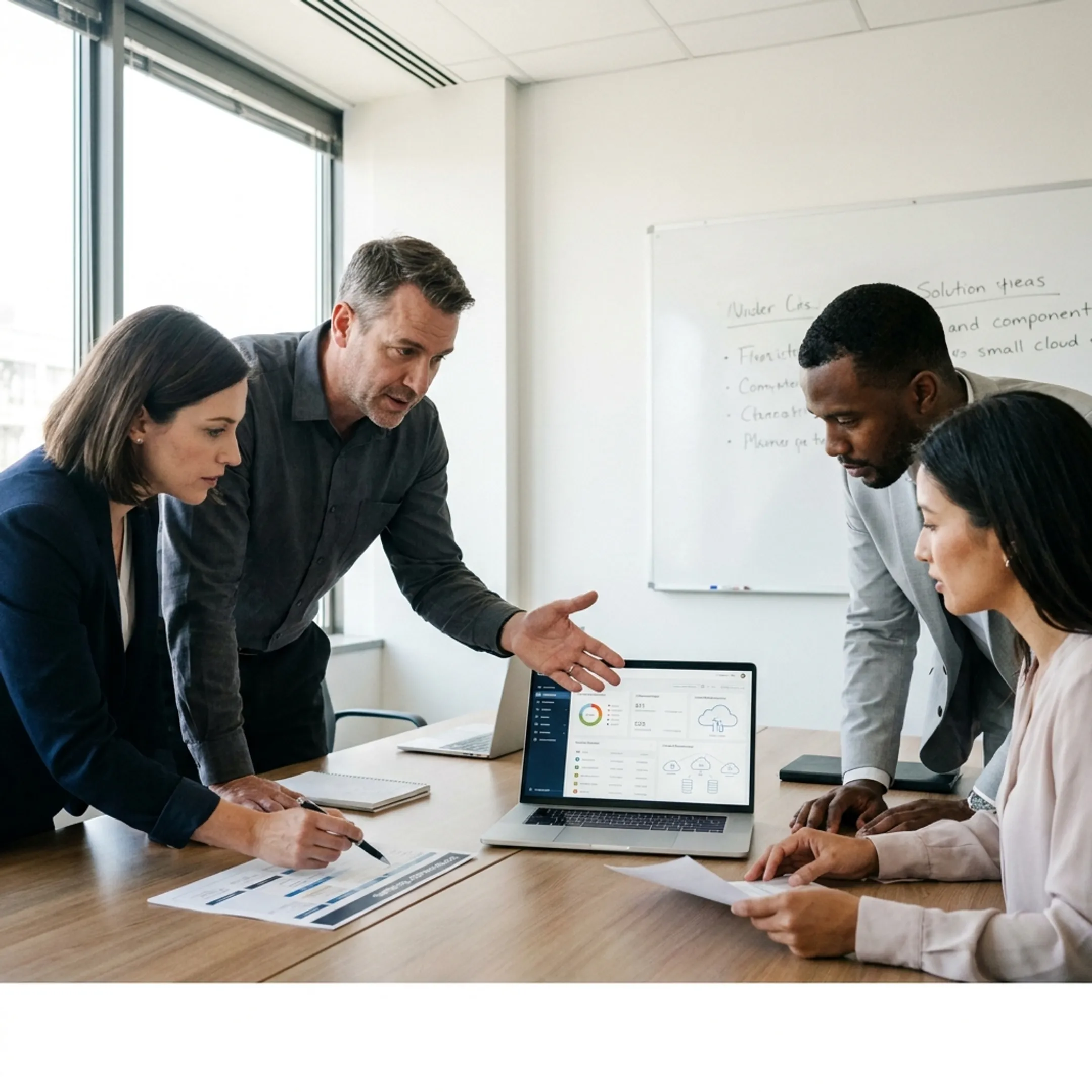 IT consultant reviewing business technology strategy with a client team