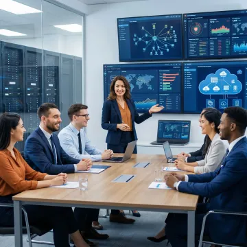 IT consultant reviewing managed services strategy with business team