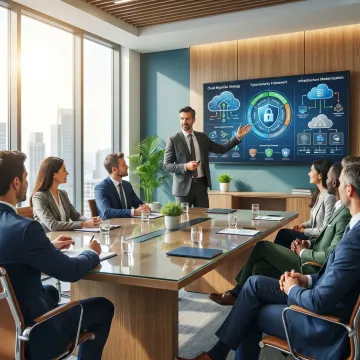 Consultant explaining cloud migration benefits to a business team