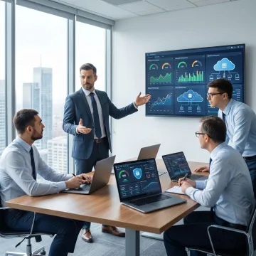 IT consultant reviewing infrastructure with business team