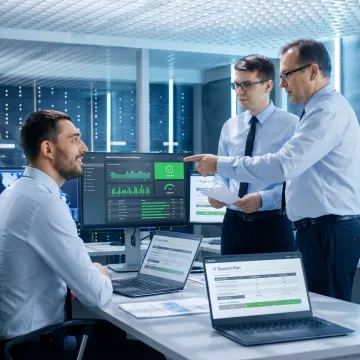 IT consultant reviewing systems with business team