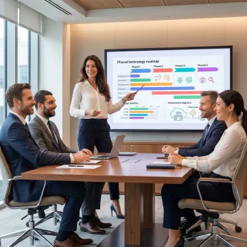 IT consultant presenting a technology roadmap to business leaders
