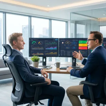 Technician reviewing managed IT systems for a business