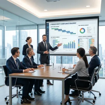 Consultant presenting cybersecurity compliance strategy