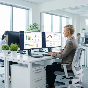 Cybersecurity analyst reviewing business security audit data