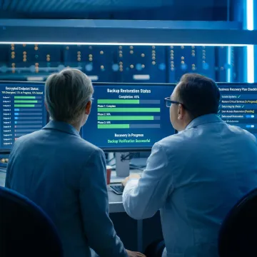 Technician restoring systems after ransomware attack