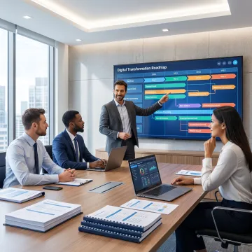 IT strategy consultant reviewing business technology roadmap