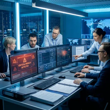 Cybersecurity team responding to a data breach