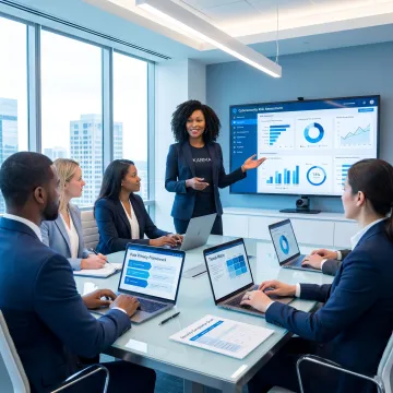 Consultant presenting cybersecurity strategy to business team