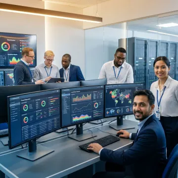 Cybersecurity team reviewing business risk data