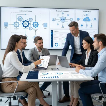 Financial IT team reviewing automated workflows