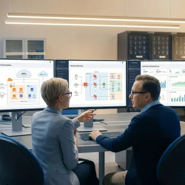 Technician reviewing secure IT infrastructure
