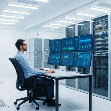 Technician reviewing secure network infrastructure