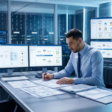 Consultant reviewing disaster recovery infrastructure