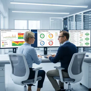 Cybersecurity specialist reviewing business network security