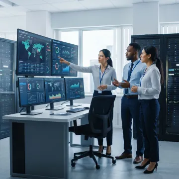 Government IT team reviewing secure network systems