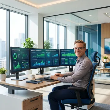Cybersecurity specialist reviewing business security systems