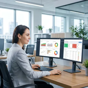 Technician reviewing business IT systems