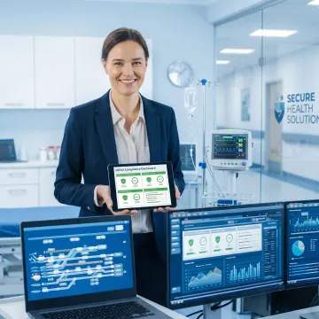 Healthcare IT compliance consultant reviewing secure systems