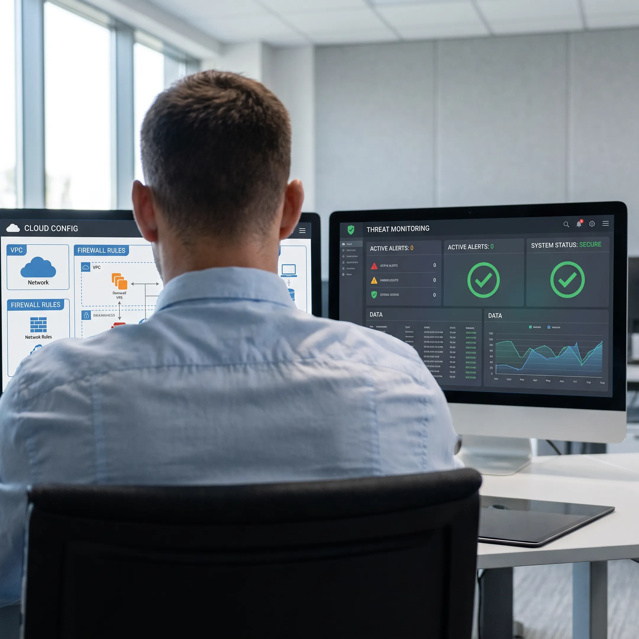 IT technician managing business server network and cybersecurity systems
