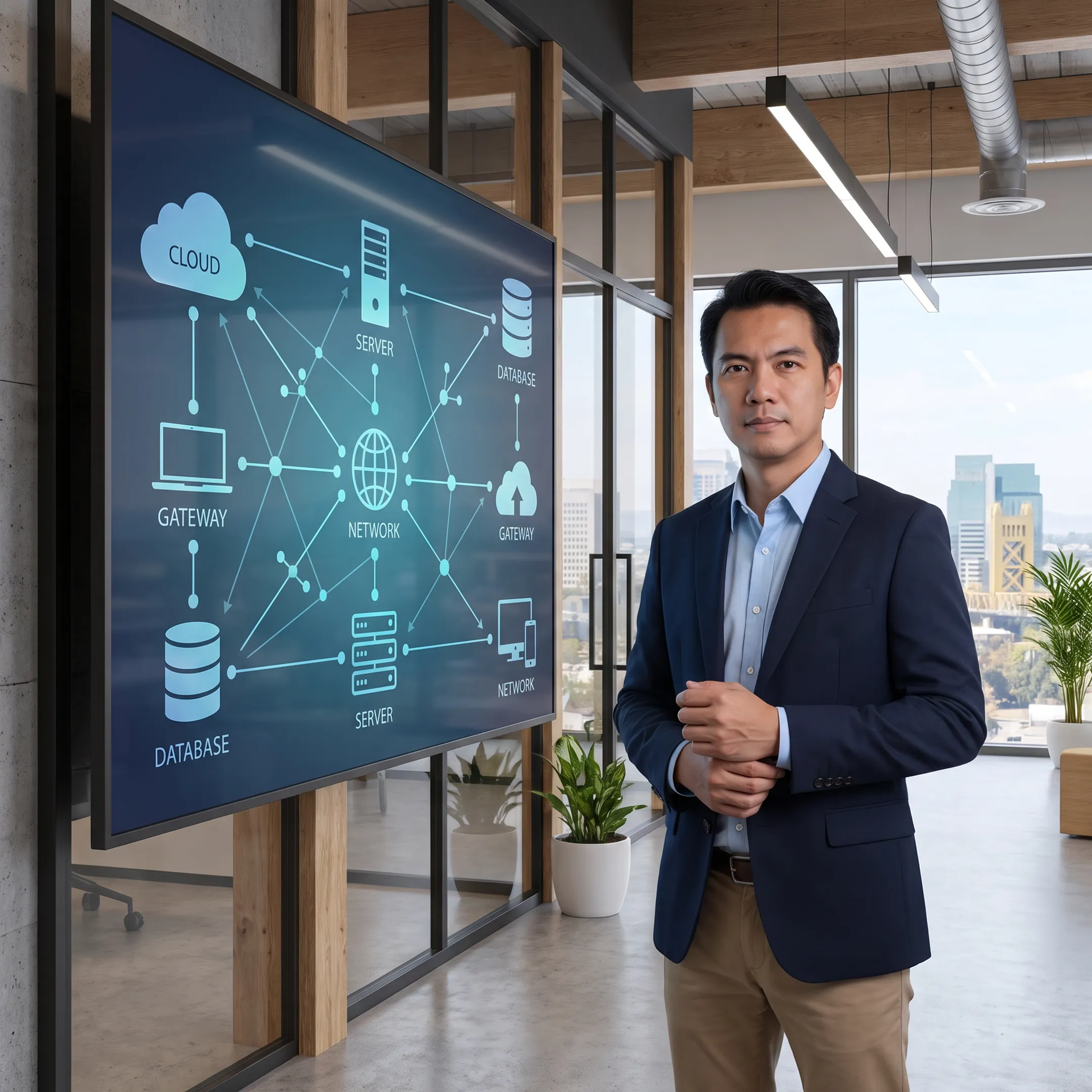 IT consulting specialist reviewing network infrastructure plans