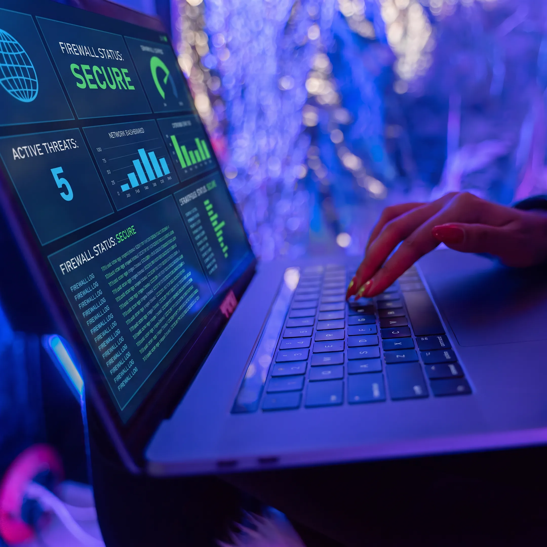 IT security technician configuring digital firewall protocols