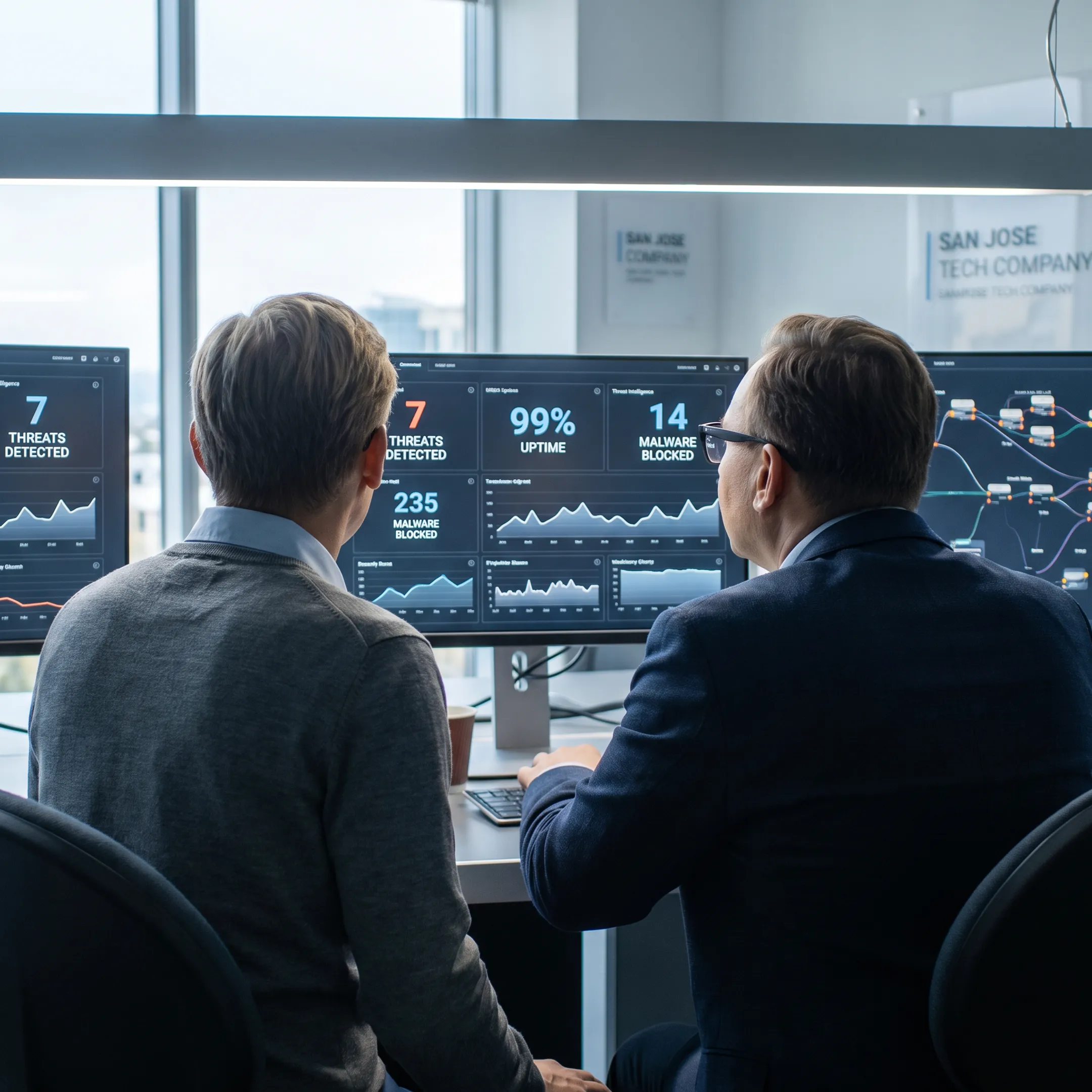 Cybersecurity operations center monitoring threat vectors in San Jose