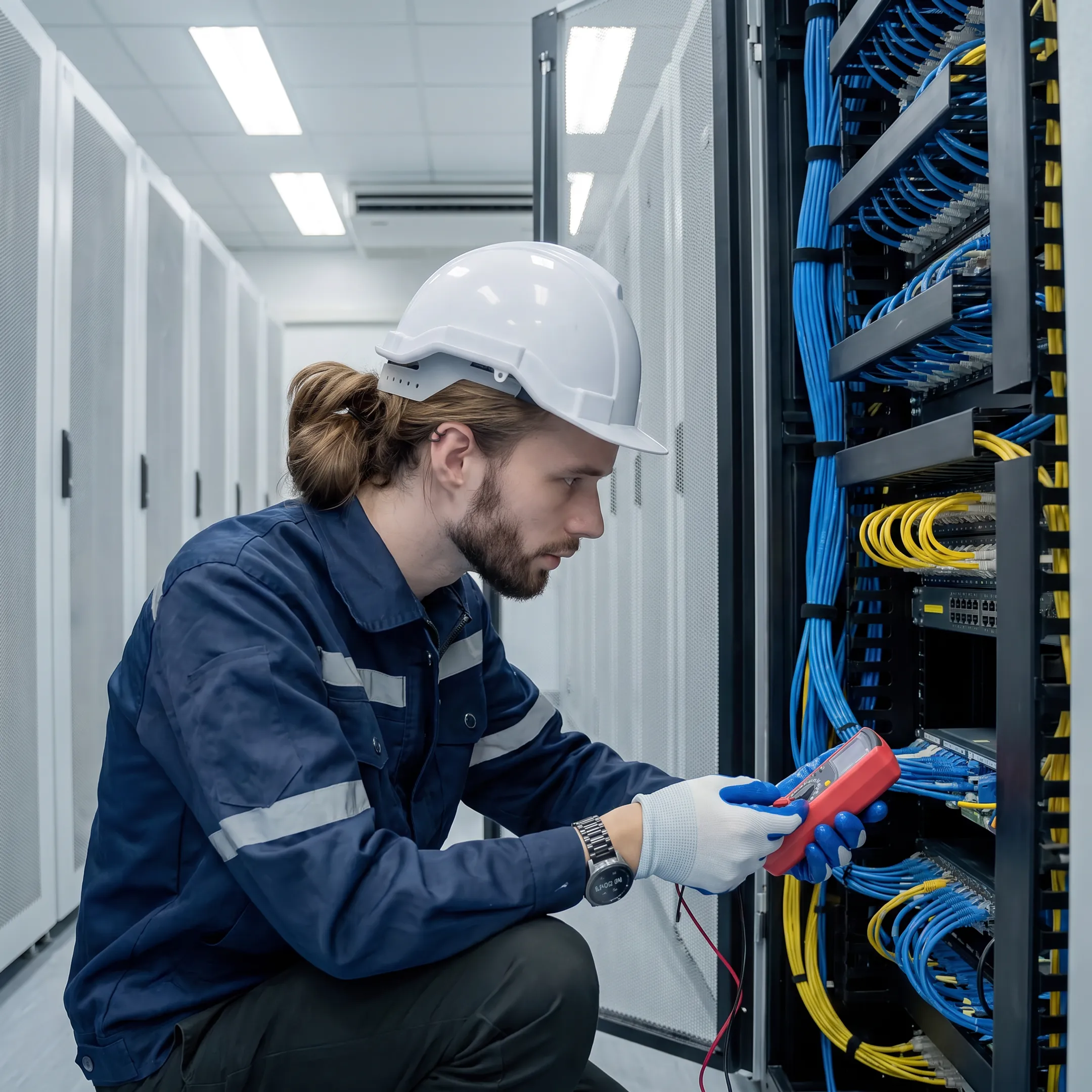 IT technician monitoring network servers and computer infrastructure in San Jose