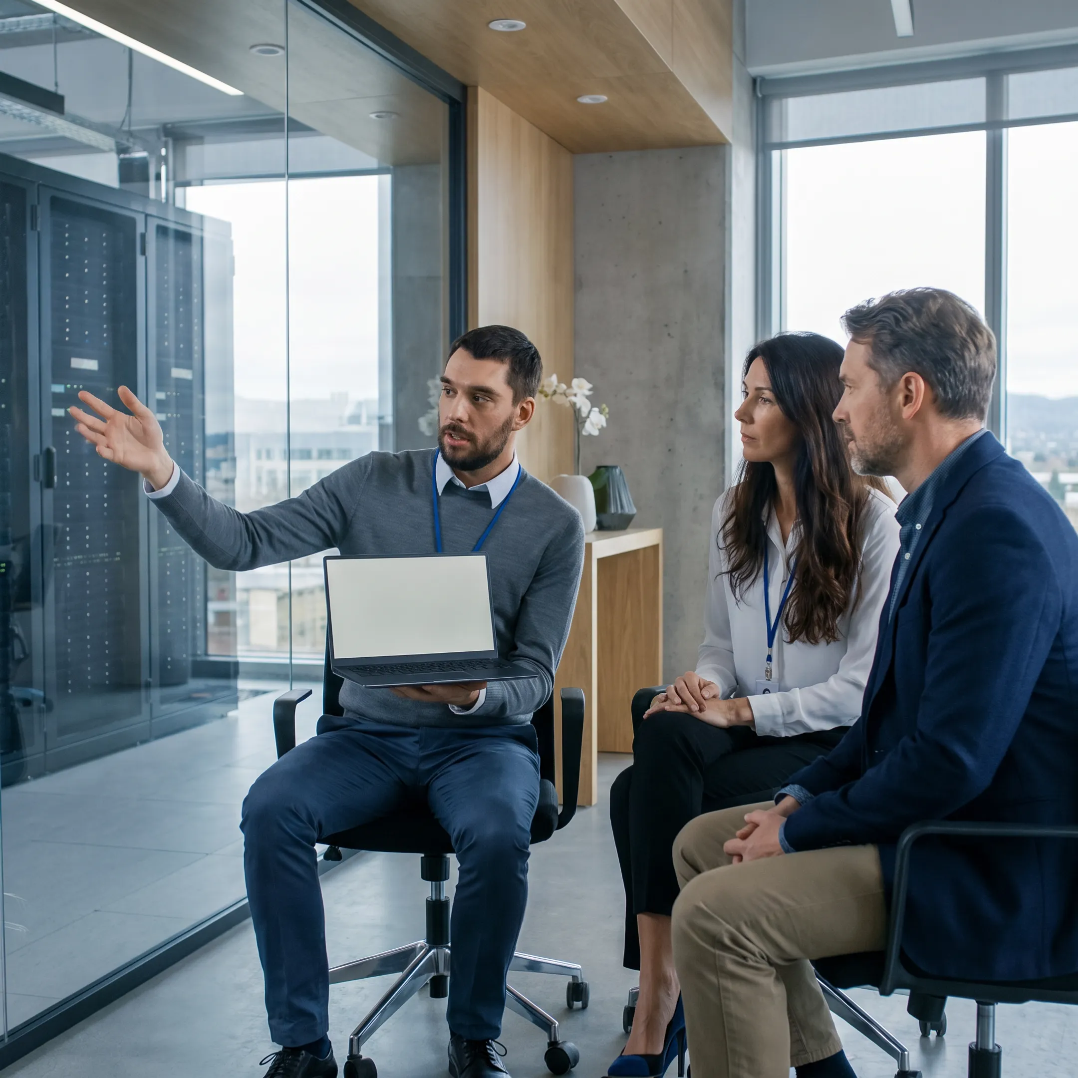 Technology consultant presenting an IT modernization roadmap to business leadership