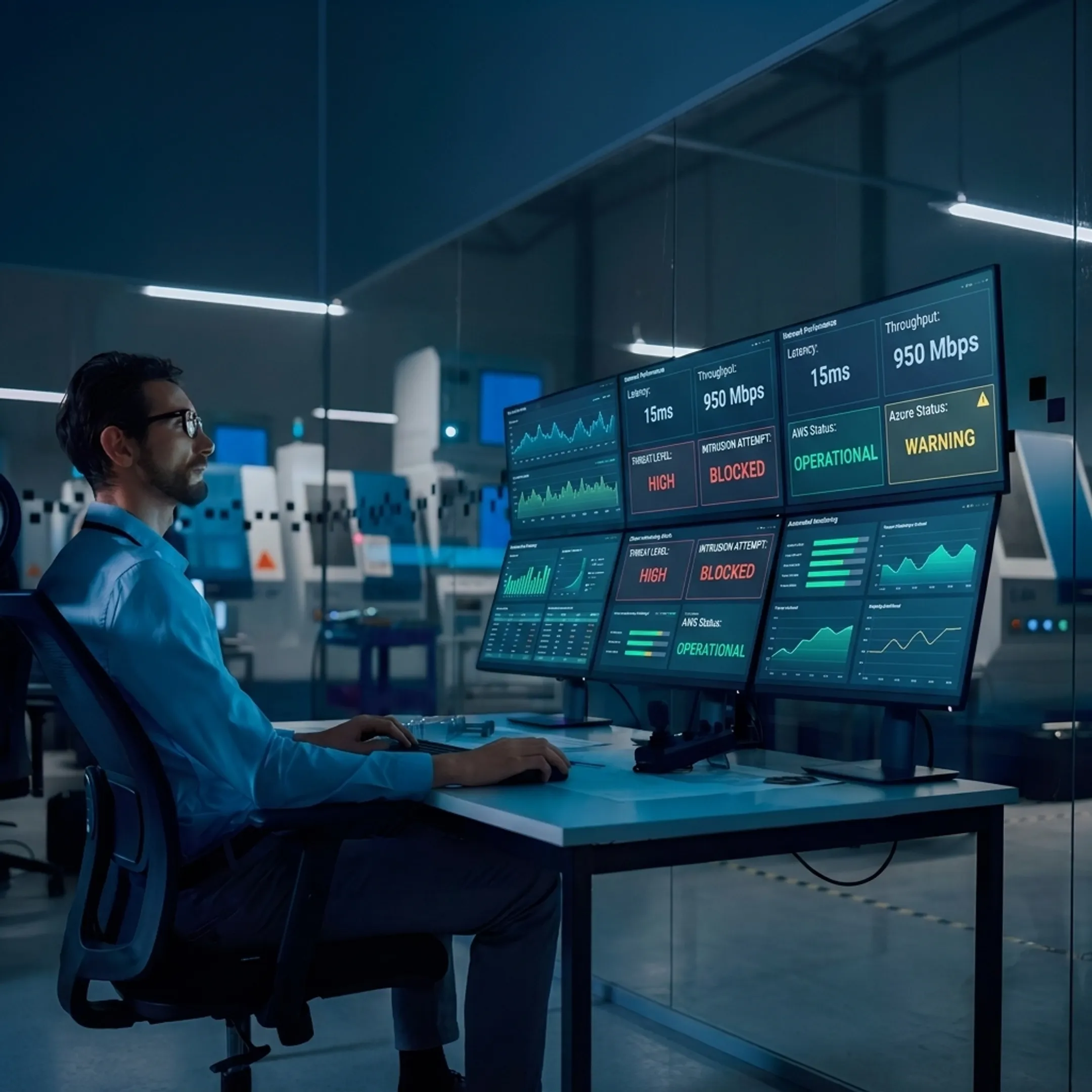 Technician monitoring a secure managed IT environment