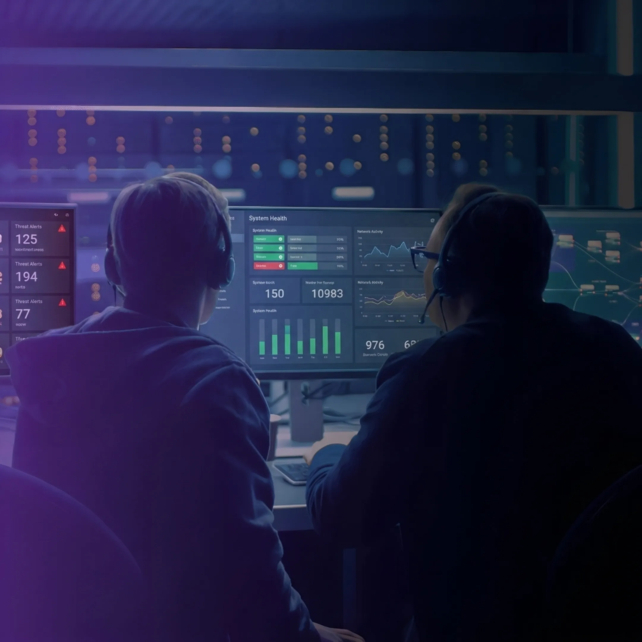Security professional reviewing continuous business monitoring alerts