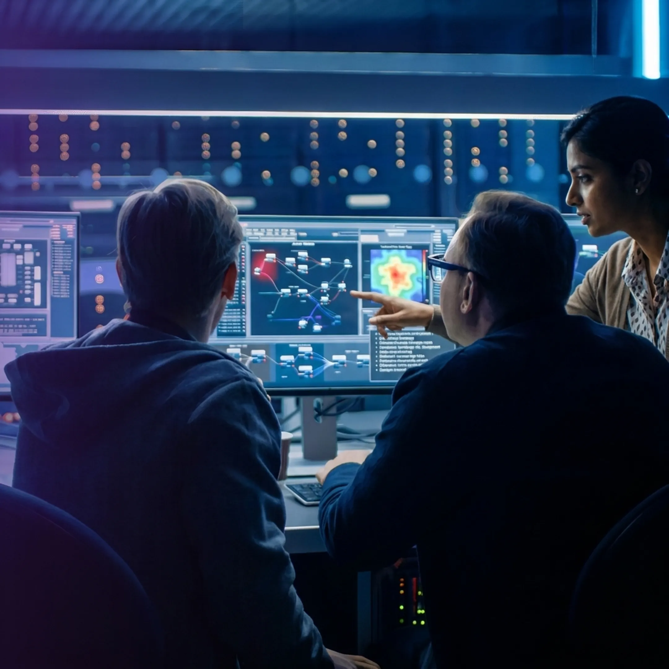Cybersecurity professionals analyzing red team and penetration testing results