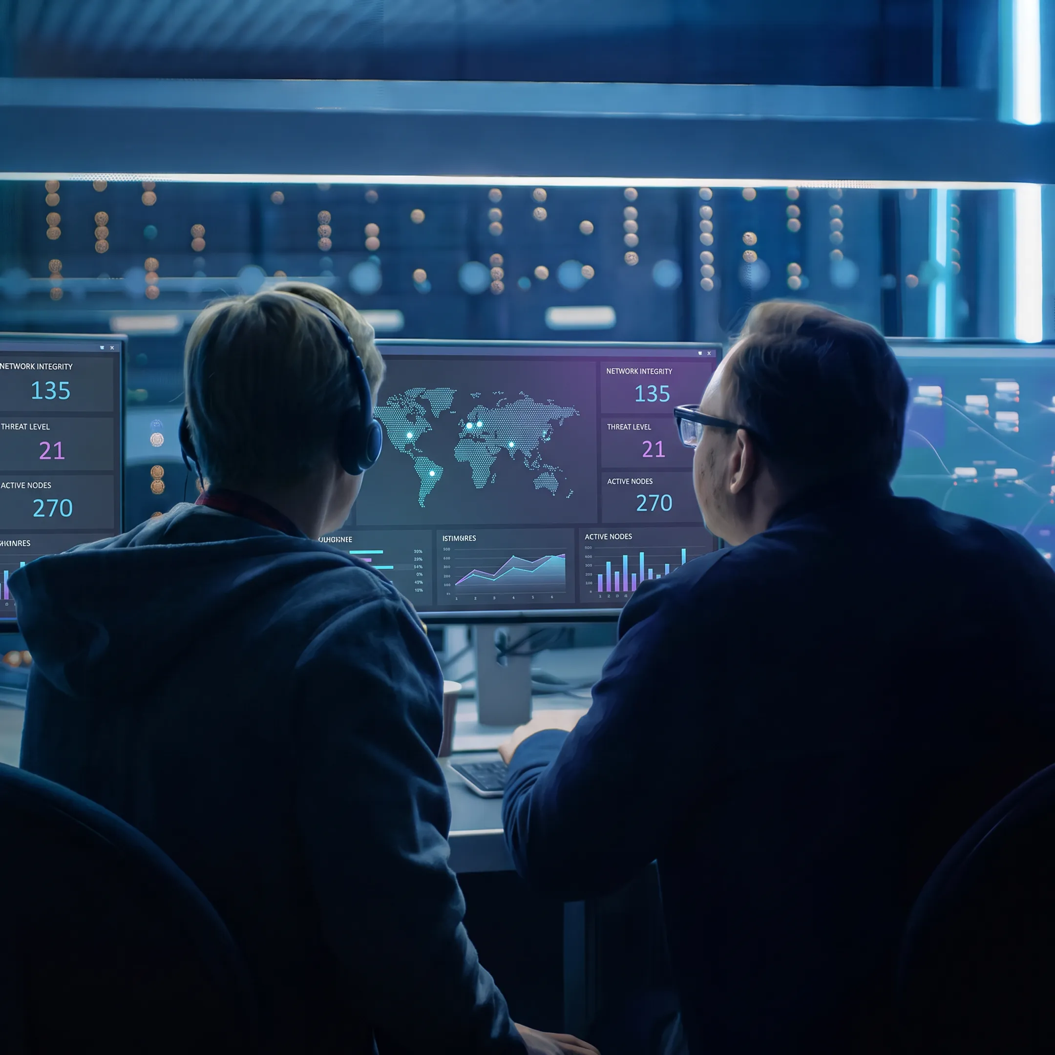 Cybersecurity team monitoring ransomware threats across protected business systems
